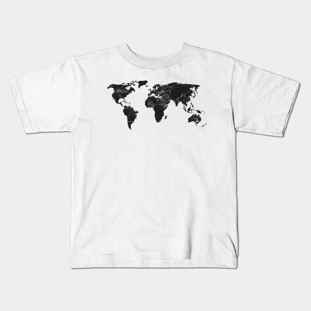 World Map Black Kids T-Shirt by lolosenese